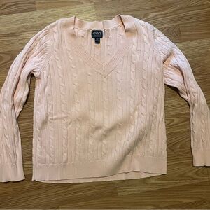 Chaps Pink V-Neck Cable Knit Sweater